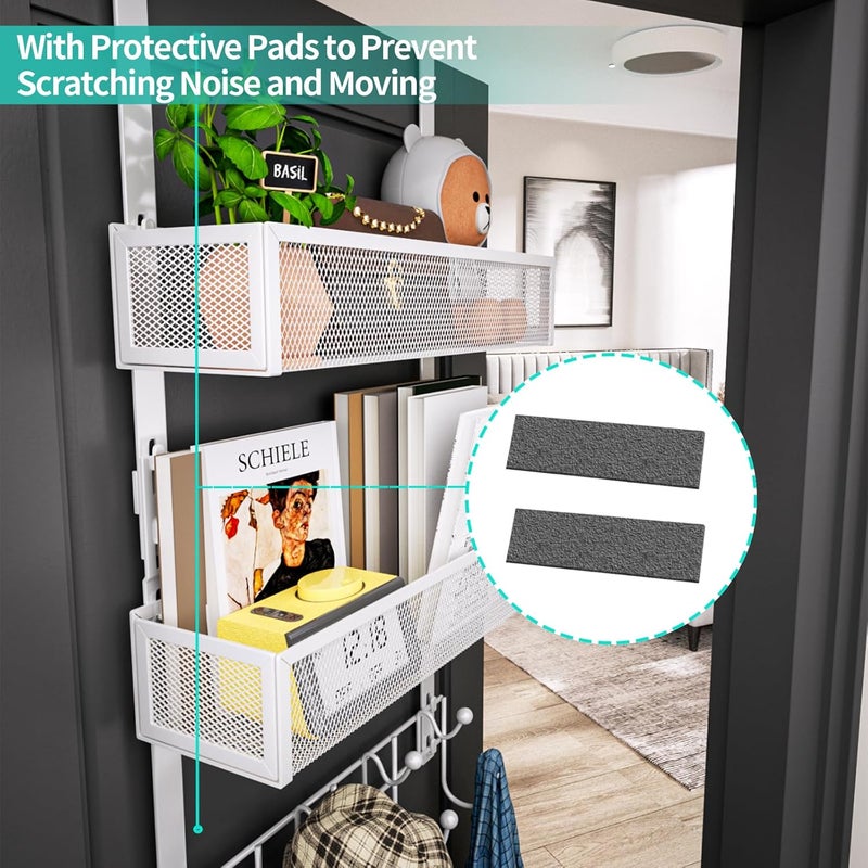 HapiRm Over The Door Organizer with Coat Hooks and 2 Baskets, Stainless Steel Rustproof Over The Door Hanger Hooks for Bathroom, Kitchen, Bedroom-White (for 1.76in Doors) - Image 4